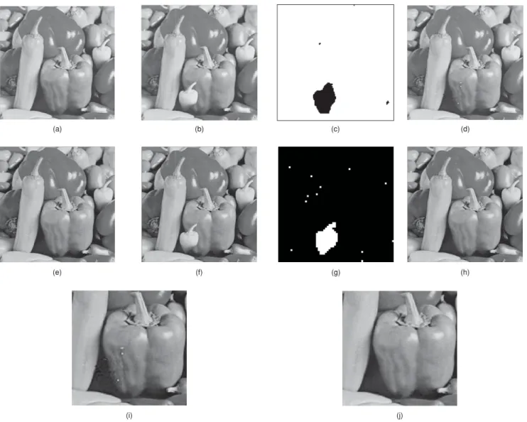 Fig. 10 The third experiment to compare our method with that of Tsai and Chien 17 : (a) their 30.6-dB
