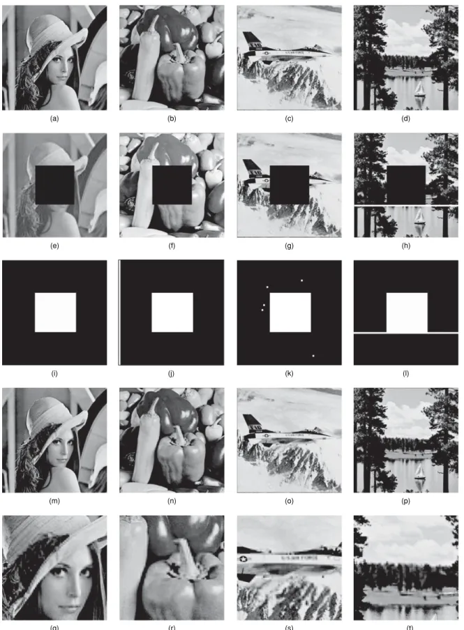Fig. 3 Robustness test of the proposed method. (a) to (d) our four watermarked images “Lena,” “Pep-
