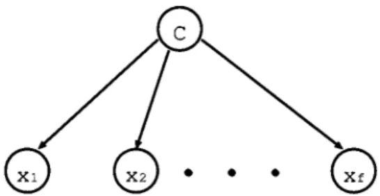 Fig. 1. Naive Bayes classifier, where the predictive features ( x ; x ; . . . ; x ) are conditionally independent given the class attribute ( c).