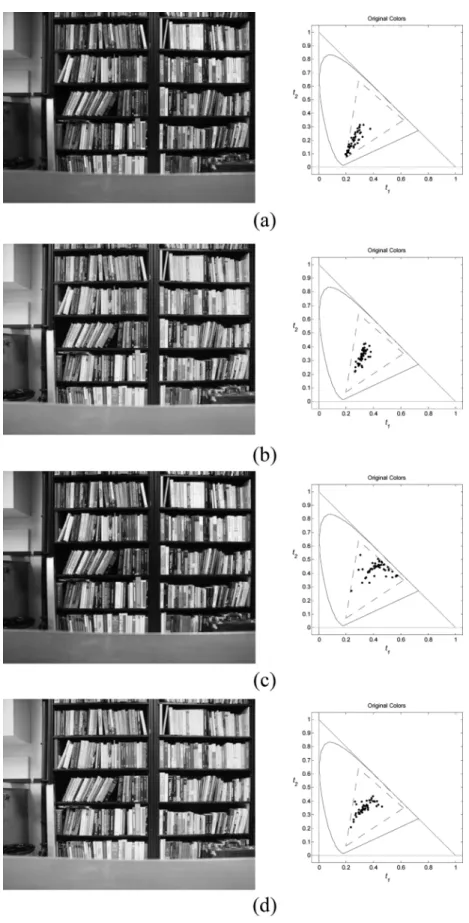 Fig. 13. Two results of the proposed image color constancy algorithm. First, a photo is taken under a blue light condition