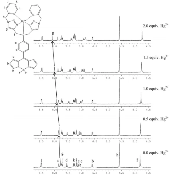 Figure 6. 1 H NMR spectra of FS1 (5 m m) in the presence of different concentrations of Hg 2+ in CD 3 CN.