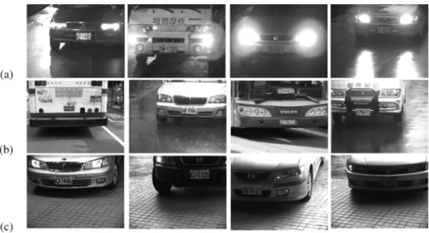 Fig. 2. Examples of variations in plate types and environments. (a) Different vehicle headlights