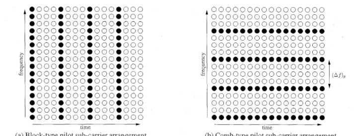 Fig.  2.  Two  different types of pilot sub-carrier arrangement 