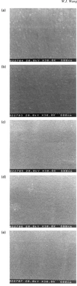 Fig. 8. The SEM micrographs of the product prepared by reaction of TGPS/ Epon828 cured by DDM after curing in N 2 : (a) TGPS =Epon828  0=100; (b) TGPS =Epon828  25=75; (c) TGPS =Epon828  50=50; (d) TGPS =Epon828  75=25; (e) TGPS=Epon828  100=0: