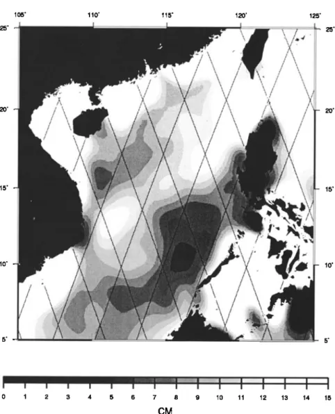 Figure 2. Sea surface height variabilities derived from 5.6 years of T/P altimeter data