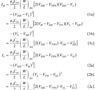 Table  I  lists  the  SPICE-simulated  dc  characteristics  of  several  CMOS  NTL  inverters  with  different  dimension 