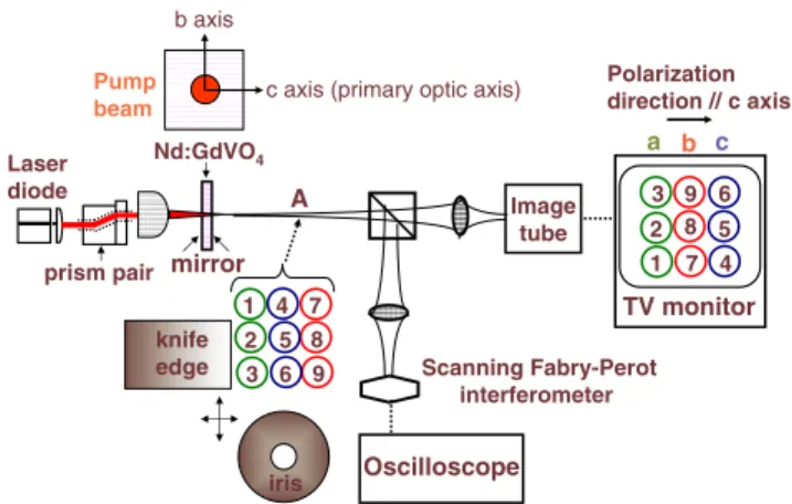 FIG. 1 (color online). Experimental configuration of a thin- thin-slice Nd:GdVO 4 laser with laser-diode pumping