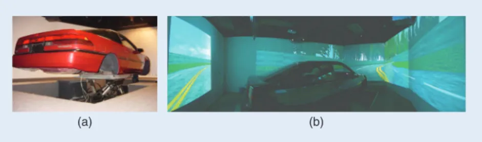 FIGURE 1 (a) The driving cabin simulator mounted on a 6-DOF dynamic Stewart motion  platform