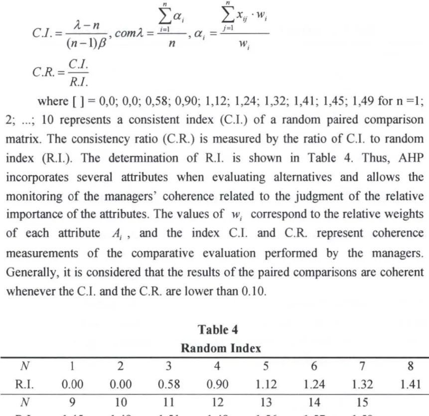 Table 4  Random Index  N  2  3  4  5  6  7  8  R .I  0.00  0 . 00  0.58  0.90  1.1 2  1