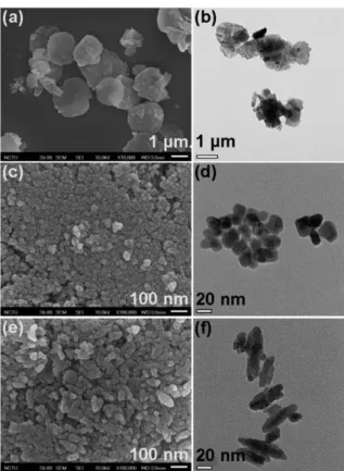 Fig. 4 SEM and TEM images of YVO 4 :Bi 3+ ,Eu 3+ nanocrystals synthe-
