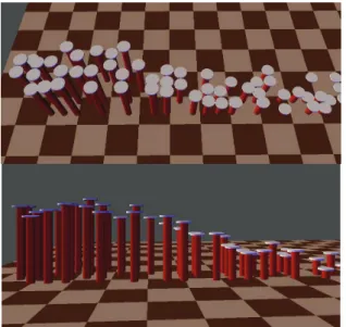 Figure 3. Side view and top view of an example scene  with piles of various heights   