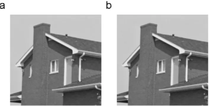 Fig. 3. A cover image “House” with the size of 256 ×256 and its stego-image with 16440-bit message data embedded