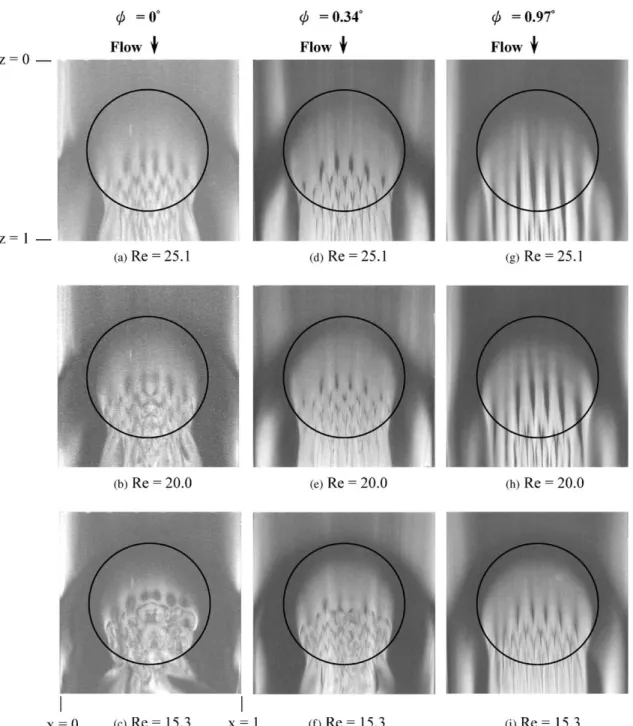 Fig. 2. Top view ﬂow photos of longitudinal vortex ﬂow taken at the plane y ¼ 1