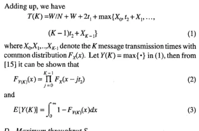 Fig. 7.  A typical cycle showing the tokens and niessages transmission.  It can be seen from figure 7 that the length of a cycle with K  message transmissions, denoted as T(K), consists  of 