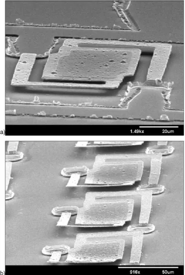 Fig. 10. SEM images: (a) the single test microstructure with the pixel size of 80 ␮m × 80 ␮m and (b) the test microstructure arrays with the pixel size of 80 ␮m × 80 ␮m.