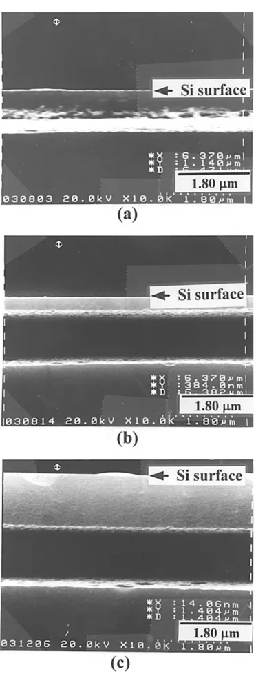Figure 1 shows the top view and cross-sectional view SEM micrographs for the control sample etched in preferential etchant for 10 s