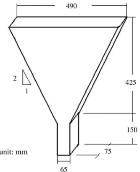 Fig. 8. The V-funnel test apparatus, used to assess the ﬂowability of SCC.