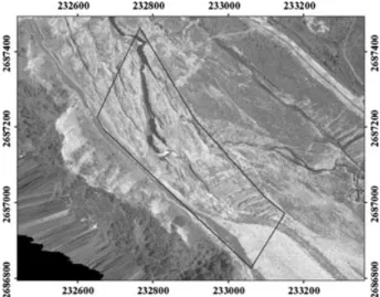 Fig. 5. Orthophoto of the sloping bare-earth test area. Site 1 is indicated by the black line.