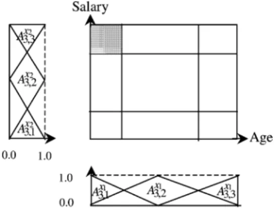 Fig. 4. Both ‘Age’ and ‘Salary’ are divided into three linguistic values.