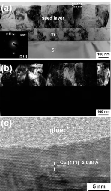 Figure 4 | Cross-sectional TEM image for the Cu film grown on the strong ,111.-oriented Cu seed layer after 100 cycles.