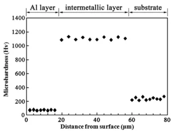Fig. 2. Concentration –depth profiles for elements in the coating layers formed on the present Fe-Al-Mn alloy after aluminizing at 973 K for 60 s.