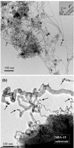 Fig. 4 TEM image of the as-deposited CNTs on Si wafer substrate by thermal CVD without gas pre-heating a low magnification and