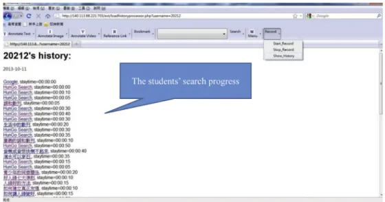 Fig. 4. Example of the plug-in unit used with the Firefox browser to collect information on the study participants’ search progress.