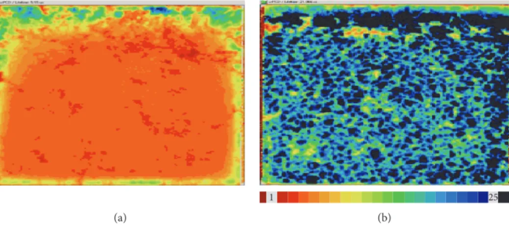 Figure 4: Carrier lifetime maps with respect to time: (a) sample A (without thermal oxidation) average carrier lifetime was 5.5 μs and