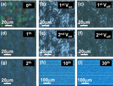 Fig. 1. Morphologies of BPLC sample under a reflective polarizing microscope at 40.3°C (a)  without an applied voltage