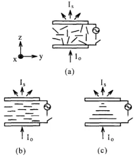 Fig.  I.  (a>  A  liquid  crystal  droplet.  The  nematic  liquid  crystal  molecules  are  aligned  along  the  line  drawn,  and  the  alignment  is  symmetric  with  respect  to  the  droplet  axis