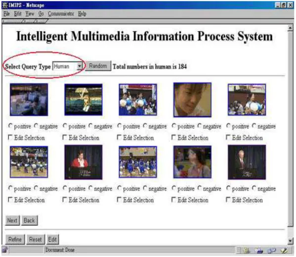 Fig. 2. When a user enters the IMIPS, one can select a class on interested of images, which are key frames of a video over the WWW