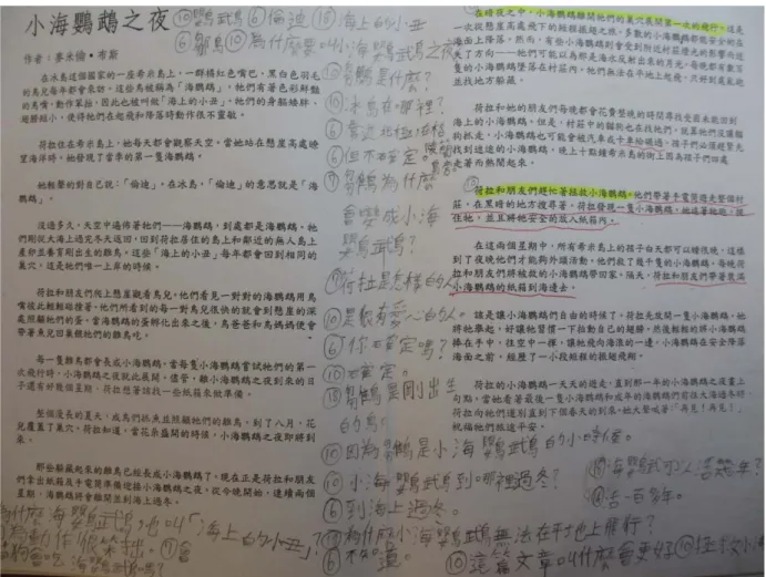 Figure 3. An illustration of traditional hand-written paper-based reading annotations of the control  group students 