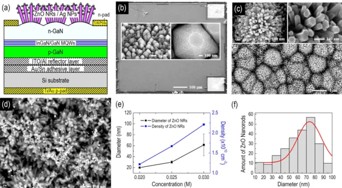 Figure 2. (a) Schematic configuration of a GaN-based vertical-type LED (VLED) with Ag NPs decorated on 