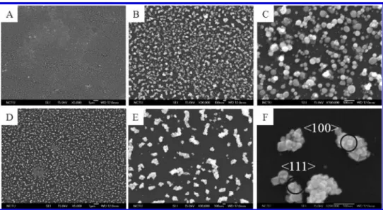 Figure 5. Cross-sectional view SEM images of (A) after 2 min, (B) after 5 min, (C) after 10 min, and (D) after 15 min growth on adamantane/Pt/SiO 2 /Si.