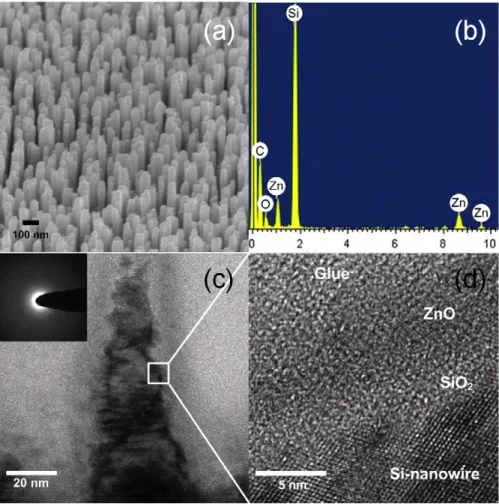 Figure 3. The structural and compositional analyses of the (3.5 nm) ZnO/Si-nanowire heterostructure