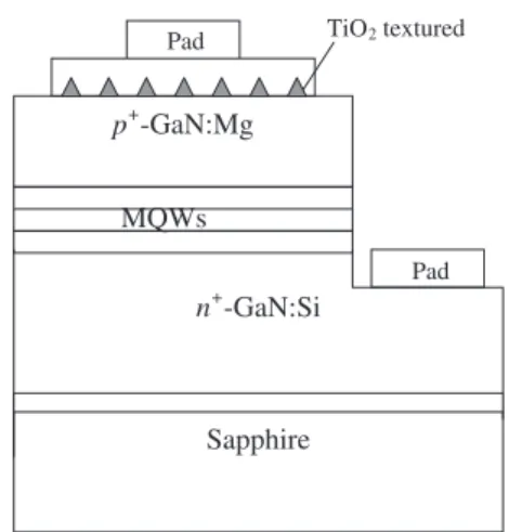 Fig. 1. Schematic structure of TiO 2 textured InGaN/GaN MQW LEDs.