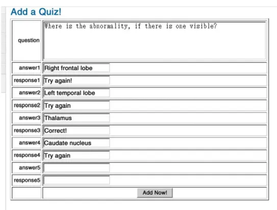 Fig 4. Screen capture from our Web site shows that case owners can add multiple choice questions for each case.