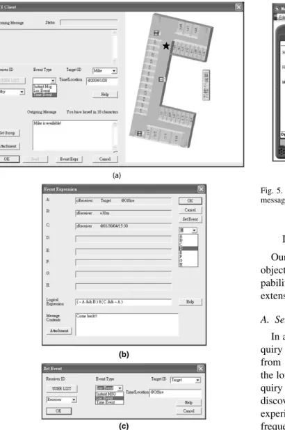 Fig. 5. Interactive WAP web page interfaces for handsets in VS. (a) Instant message. (b) Single event configuration