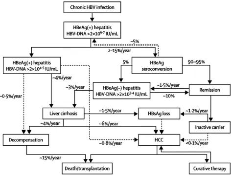 Figure 1. A model on HBV infection from Liaw and Chu [1].