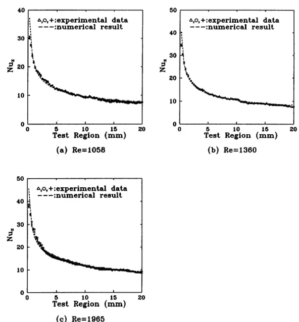 Fig. 8. Local Nussolt number distribution for empty-tube situation. 