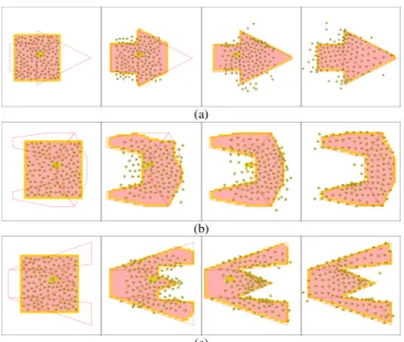 Figure 8.   Example of crowd motion moving through scattered obstacles  while maintaining an arrow shape 