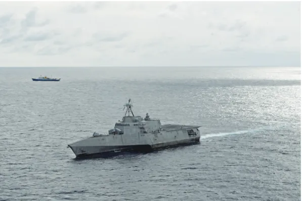 Figure 6. The USS Gabrielle Giffords Conducts Routine Operations in the Vicinity of the Chinese Vessel, July 1, 2020