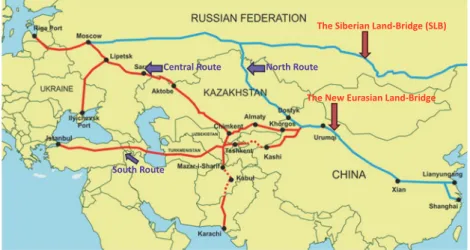 Figure 2: North, Central, and South Routes of the New Eurasian Landbridge