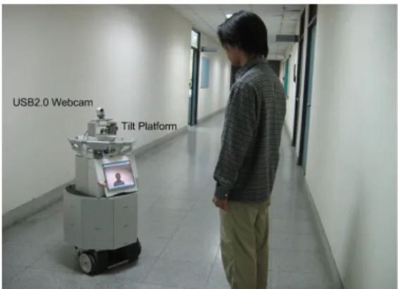 Fig. 3 The experimental mobile robot interacting with a user through face  tracking.