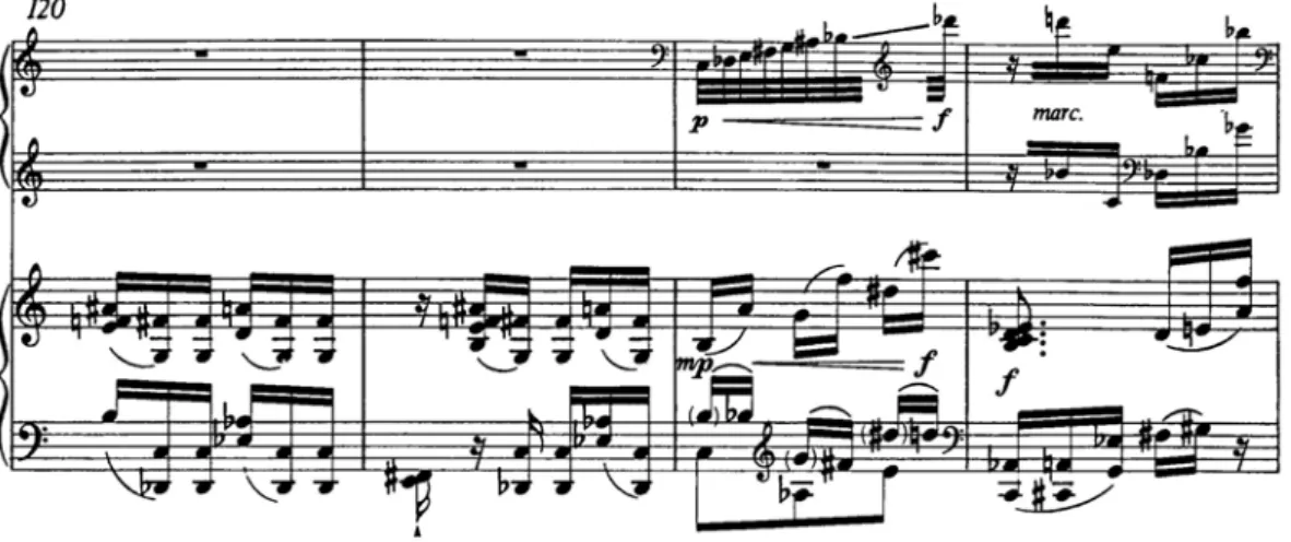 圖 11.  《豎琴協奏曲，作品第 25 號》第三樂章，120-123 小節 