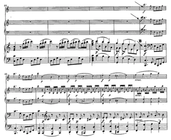 圖 2.  《長笛與豎琴協奏曲，K. 299》第一樂章，第 40-49 小節 