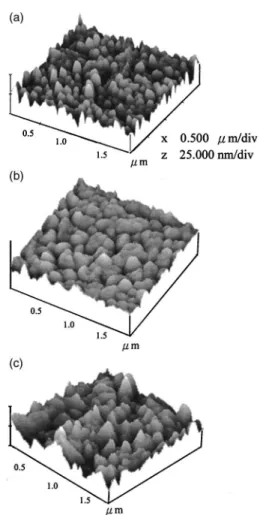 FIG. 3. SEM surface micrographs of SBTV with 共a兲 x⫽0, 共b兲 x⫽0.2, 共c兲