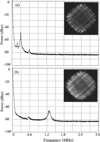 FIG. 2. Beam profiles of laser emission for SVL patterns, mea- mea-sured with the CCD camera, for three-different Fresnel numbers.