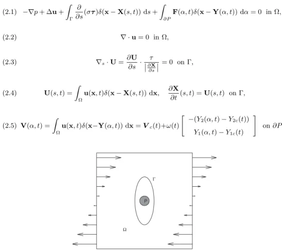 Fig. 2.1 . A diagram of an inextensible interface enclosing a solid particle in a shear ﬂow.