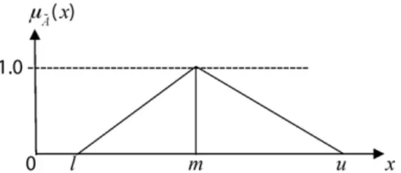 Fig. 2. The membership function of the triangular fuzzy number.
